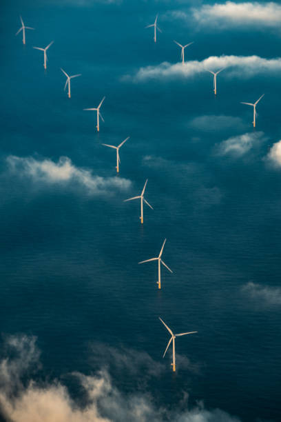 istock Rows of wind turbines at sea 1185298754