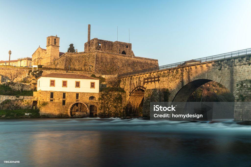 Bridge and old town of Barcelos Bridge and old town of Barcelos, Portugal. On the Camino de Santiago. Barcelos Stock Photo