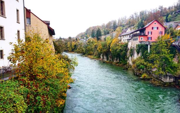 istock Aare River in Brugg, Switzerland. Rainy weather. 1185305852