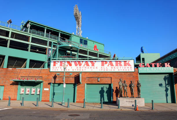 Fenway Park Boston, Massachusetts, USA - November 3, 2019: Daytime view of Van Ness Street and Ipswich Street entrances to Fenway Park, home of the Boston Red Sox american league baseball stock pictures, royalty-free photos & images