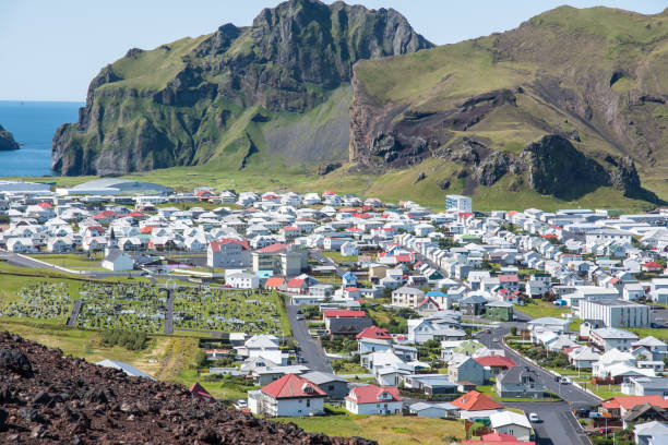 View over town of Heimaey in Iceland