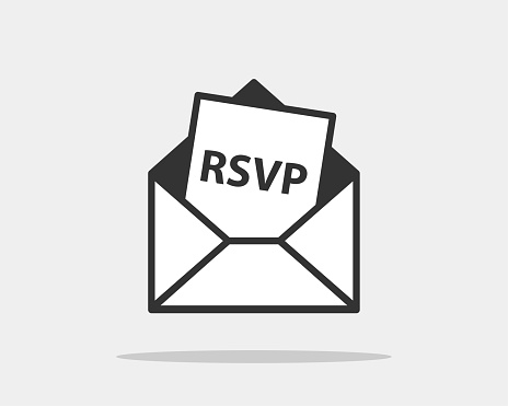 RSVP icon vector. Please respond letter in envelop. Answer on mail concept