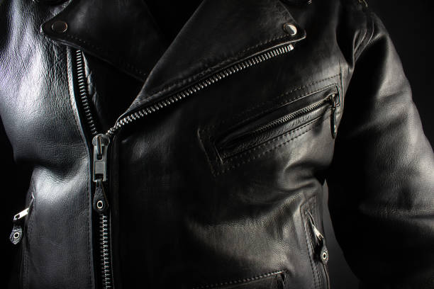 istock Close up photo of a black leather jacket. 1185322501