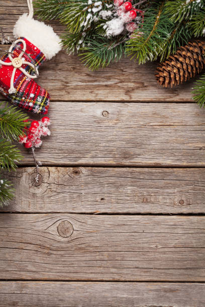 istock Christmas card with decorated fir tree 1185324368
