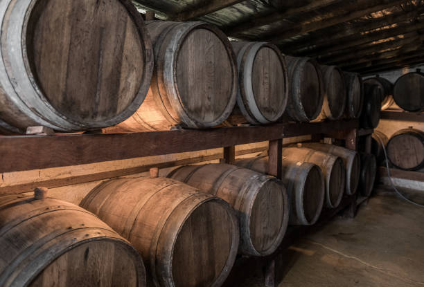 istock Wooden barrels with Cachaca in a destillery 1185327557
