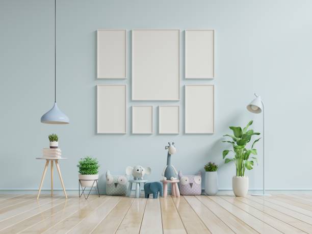 istock Children's room with bright blue wall. 1185330880