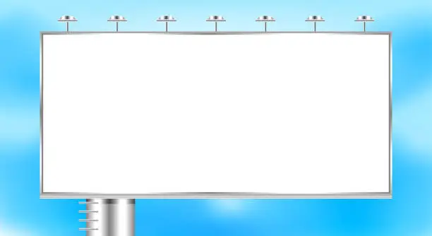 Vector illustration of empty billboard big on sky copy space, billboard large white outdoor for advertisement media ad, billboard on road freeway, panel advertise at highway, advertising sign on causeway, highroad advertise