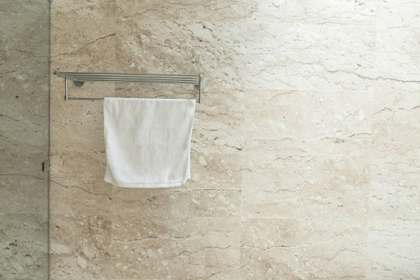 istock Clean towels on rack in the bathroom. 1185336517
