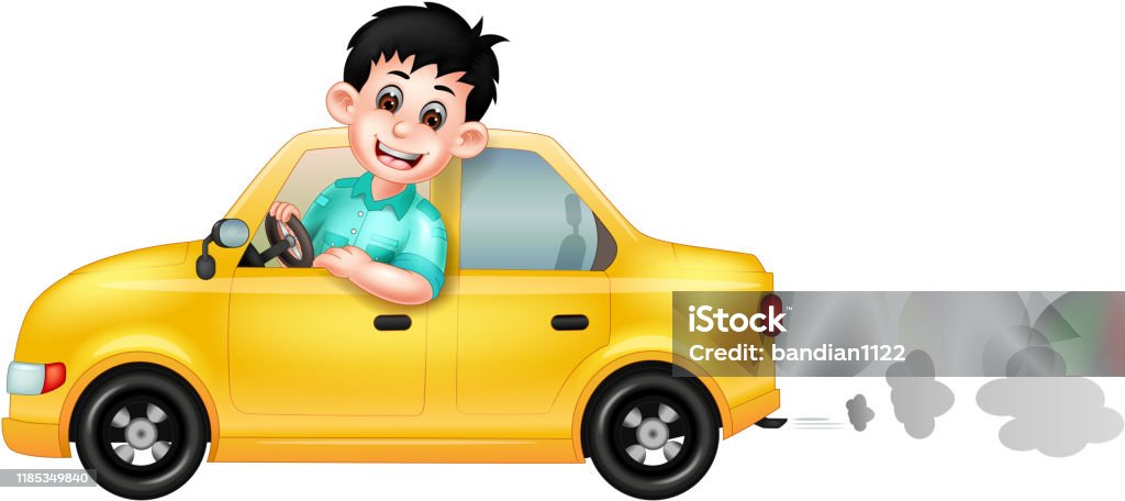 Cool Boy In Blue Shirt Driving Yellow Car Cartoon Stock Illustration -  Download Image Now - Adult, Adults Only, Blue - iStock
