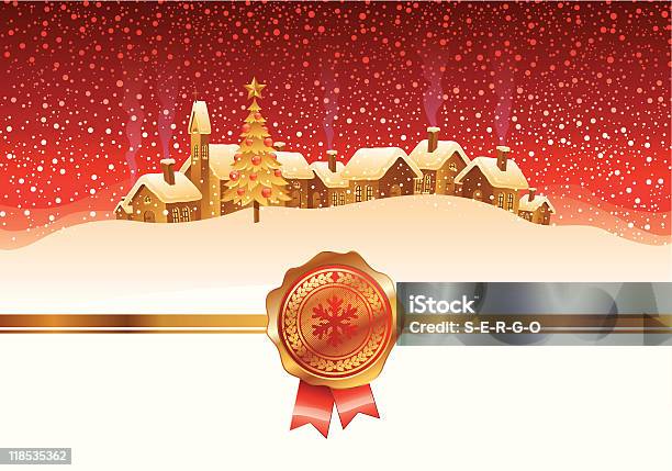 Winter Night Landscape And Town Stock Illustration - Download Image Now - Architecture, Christmas, Christmas Tree