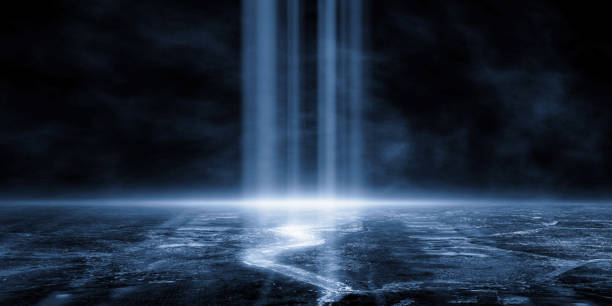 istock 3D rendering old wet asphalt, reflection of neon lights, a searchlight, smoke. Abstract light in a dark empty street with smoke, smog. Dark background scene of empty street, night view, night city. 1185354347