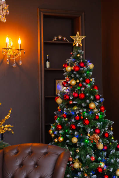 istock Beautiful green christmas tree with decorations. New Year 2020 1185356121
