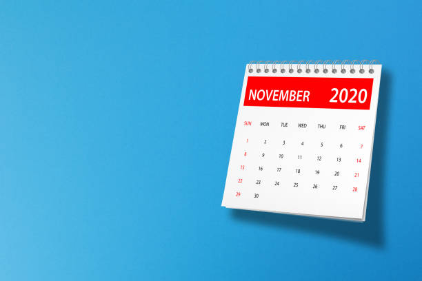 istock November 2020 calendar on blue background 1185356171
