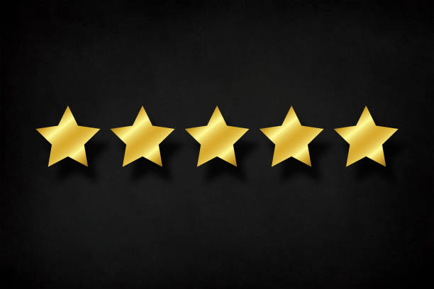 istock The best rating, Five golden star shape on black pattern background 1185356184