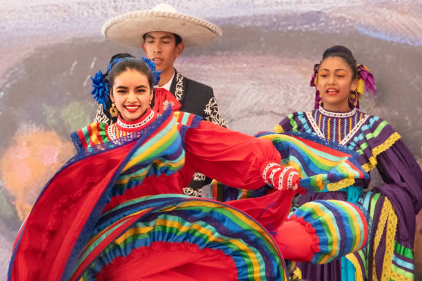 Mexican Hat Dance_Jarabe Tapatio_at Day of the Dead Festival in Capula, Michoacan Mexico stock photo