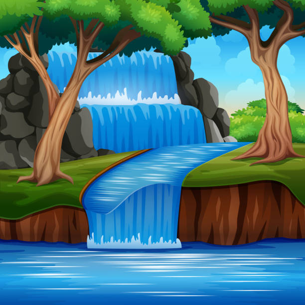 森の美しい滝の風景の背景 - waterfall river tropical rainforest vector点のイラスト素材／クリップアート素材／マンガ素材／アイコン素材