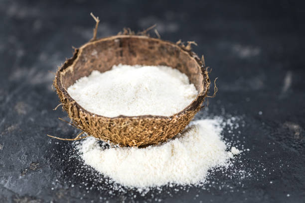 istock Fresh made Coconut flour on a slate slab (close-up shot; selective focus) 1185362856