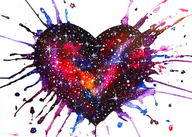 aquarell kosmisches herz auf weißem hintergrund - blob heart shape romance love stock-grafiken, -clipart, -cartoons und -symbole