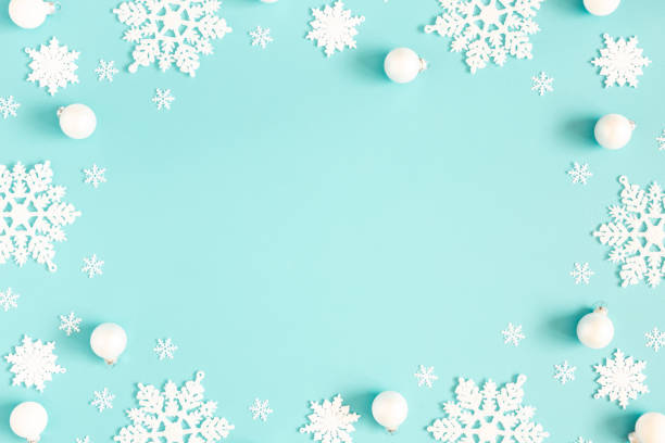 istock Christmas or winter composition. Pattern made of snowflakes on pastel blue background. Christmas, winter, new year concept. Flat lay, top view, copy space 1185381508