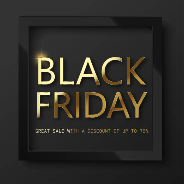 Black Friday discount card with gold text. Vector Black Friday discount card with gold text. Vector. learning borders stock illustrations