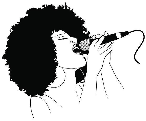 ilustraciones, imágenes clip art, dibujos animados e iconos de stock de jazz singer - human head illustration and painting women color image