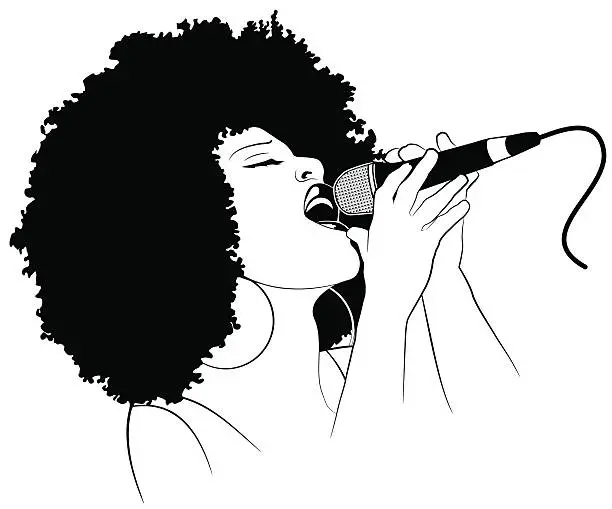 Vector illustration of An illustration of a female jazz singer holding a microphone