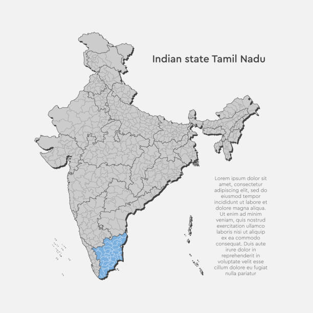 India country map Tamil Nadu state template Detailed vector India country outline border map isolated on background. Tamil Nadu state, region, area, province, territory, department for your report, infographic, backdrop, business concept. assam stock illustrations