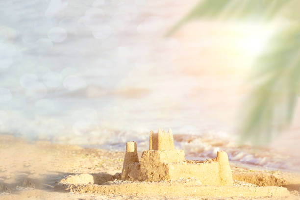 istock Holiday concept with sandcastle on the seaside. Summer background with copy space 1185387008