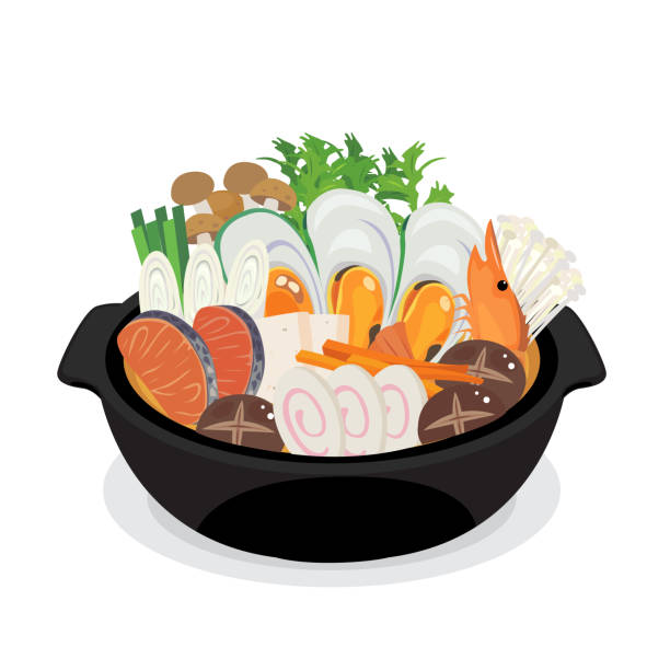 japanese hot pot Vector of seafood japanese hot pot. breaded stock illustrations