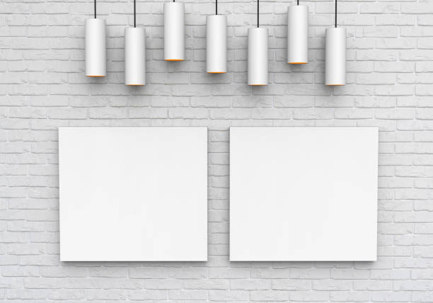istock Poster mock up on brick wall with ceiling lamps, ready for design presentation, 3d illustration 1185392342