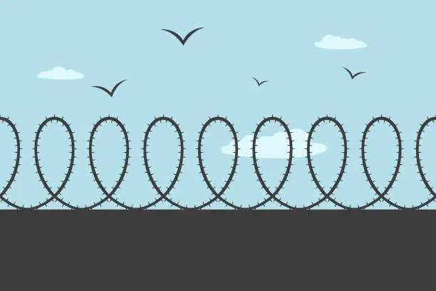 Vector illustration of Prison fence with barb wire. Vector illustration
