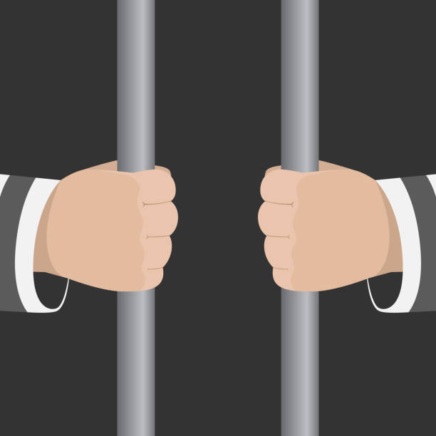 Man In Striped Uniform Holding Jail Bars Cartoon Vector Illustration Stock  Illustration - Download Image Now - iStock