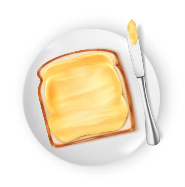 흰색 배경에 분리 된 버터와 빵, 벡터 일러스트 - knife table knife kitchen knife white background stock illustrations