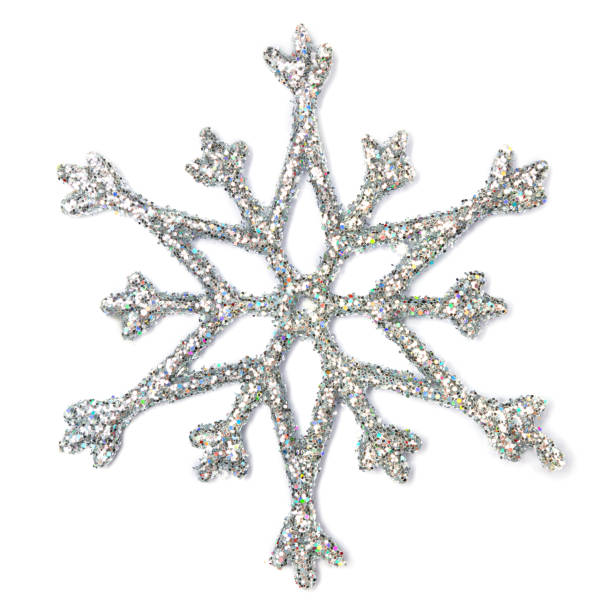 floco de neve de prata da decoração da árvore de natal isolado no fundo branco - snow fake snow isolated christmas ornament - fotografias e filmes do acervo