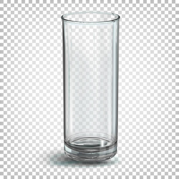 간단한 원통형 형태의 주스유리 투명 빈 유리. 흰색 투명 한 배경에 격리 된 벡터 3d 현실적인 그림 - geometric shape transparent backgrounds glass stock illustrations