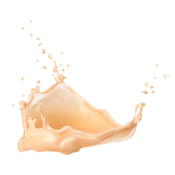 istock splash of coffee with milk, tea with milk. Vector 3d realistic dynamic illustration isolated on white background 1185395531