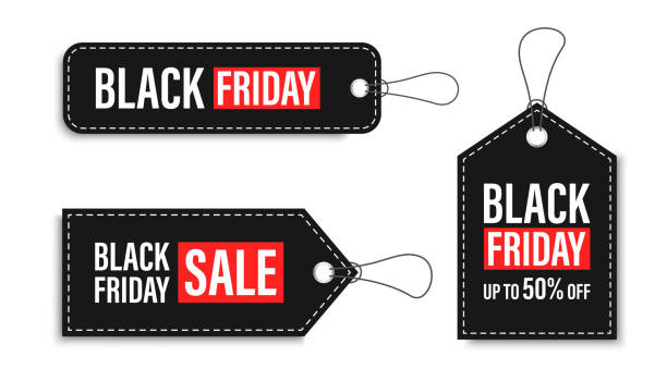 ilustrações de stock, clip art, desenhos animados e ícones de black friday sales tags and labels, template shopping labels. blank, discount and price tags on paper. special offer. black friday. vintage. big set. vector illustration. - black friday