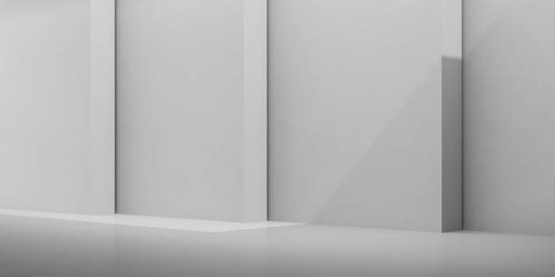 istock Abstract of concrete interior with sun light cast the shadow on the wall ,Geometric structure design,Perspective of brutalism  architecture space, 3d rendering 1185397520