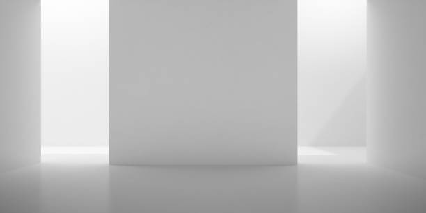istock Abstract of concrete interior with sun light cast the shadow on the wall ,Geometric structure design,Perspective of brutalism  architecture space, 3d rendering 1185397525