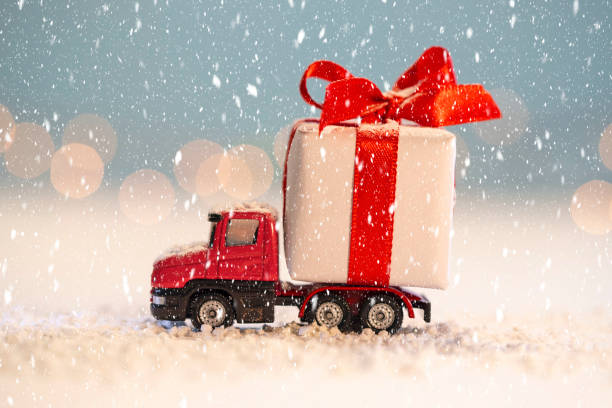 istock Red truck with  Gift 1185399824