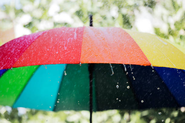 istock Summer rain on colorful umbrella 1185400141