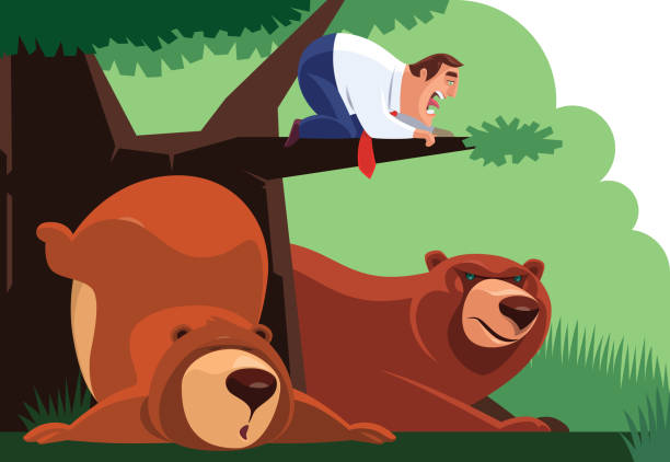 ilustrações, clipart, desenhos animados e ícones de ursos da reunião do homem no jungl - bear market finance business cartoon