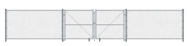 Vector illustration of Realistic metal wire fence and gate