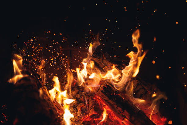istock burning fire logs with sparks in the fireplace 1185405819