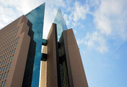 Riyadh, Saudi Arabia: Abraj Atta'awuneya twin towers, NCCI Insurance Headquarters Building / Tawuniya - King Fahd Road, Al Olaya - architecture by Omrania