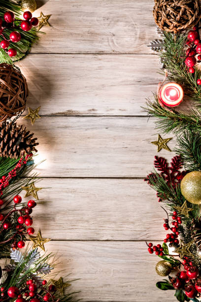 Christmas lights and decoration making a frame with copy space. Christmas themes.