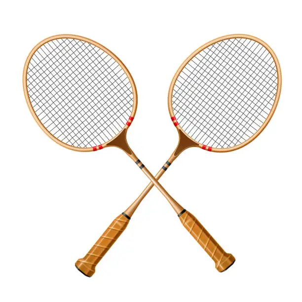 Vector illustration of Vector realistic crossed racquet 3d icon for sport