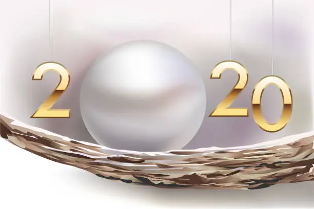 Vector illustration of Wish card 2020 showing a cultured pearl in an oyster shell.