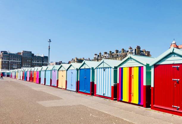 istock Pride Brighton oceanfront huts in rainbow colours 1185413560