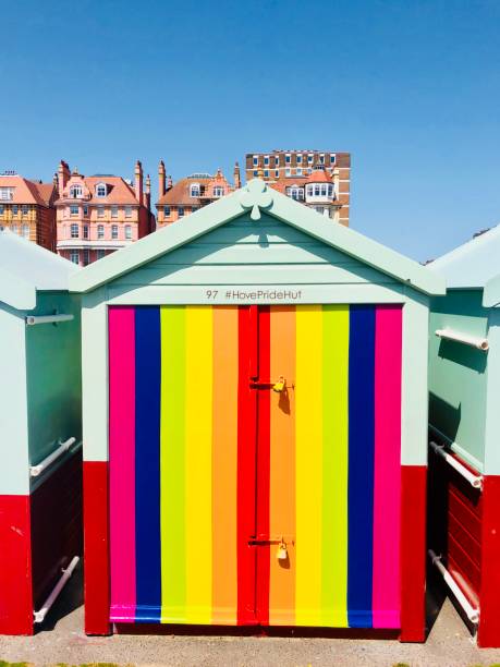 istock Pride Brighton oceanfront hut in rainbow colours 1185413564